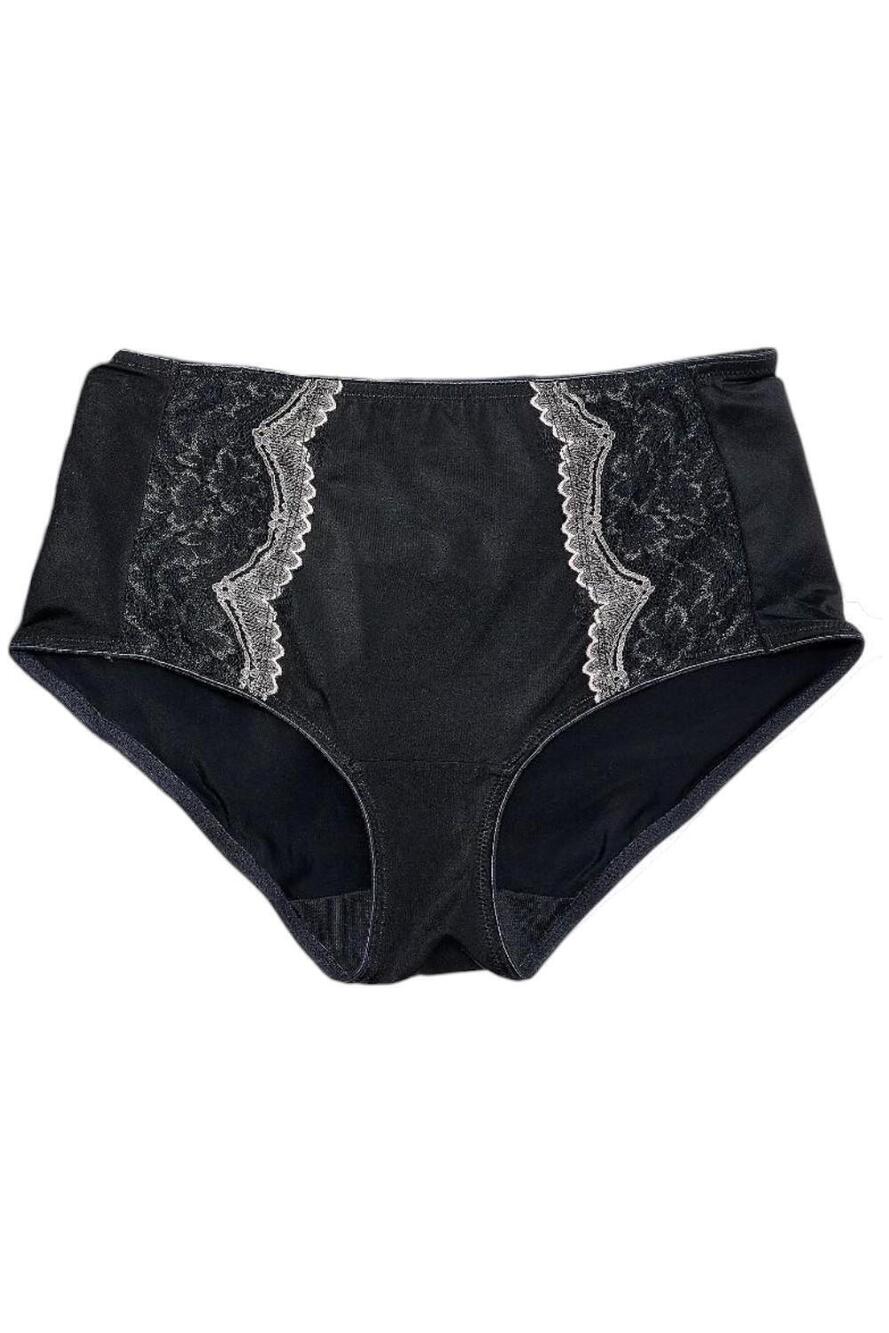 Breezies Women's Two-Tone Lace Shimmer Hipster Brief Panty Blk - Regular